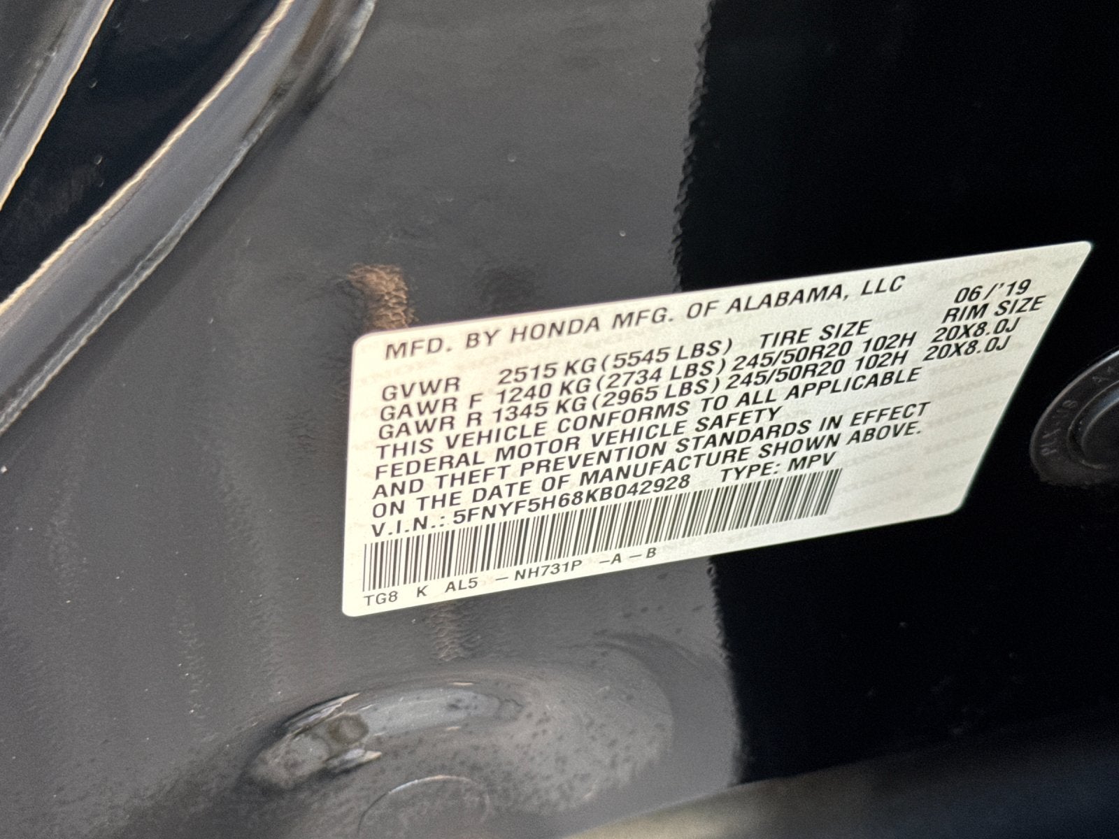 2019 Honda Pilot Touring 7 Passenger